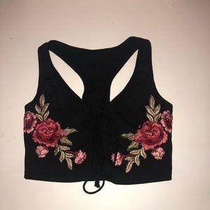 Urban Outfitters Lace Up Embroidered Crop Top | S